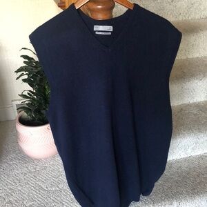 M & S Navy Blue Lambswool Sweater Vest Office Top